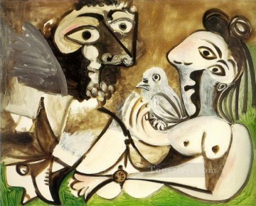 パブロ・ピカソ Painting - カップルと鳥 1 1970 パブロ・ピカソ